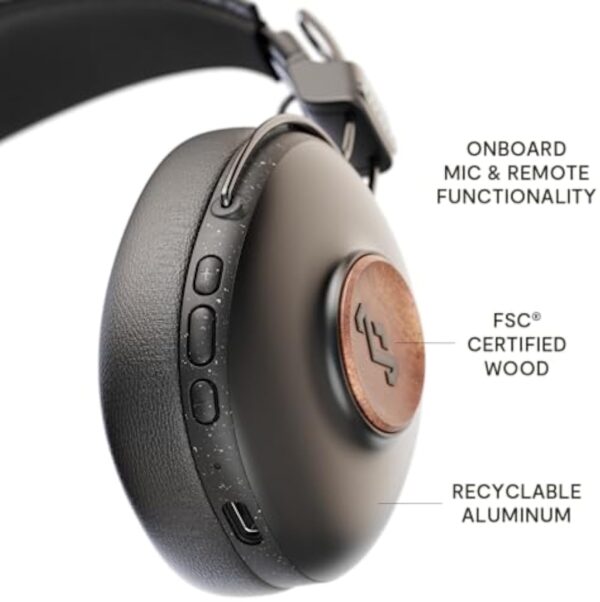 House of Marley Positive Vibration Frequency: Over-Ear Wireless Headphones with Microphone, Wireless Bluetooth Connectivity, 34 Hours of Playtime and Quick Charge Technology, Signature Black - Image 3