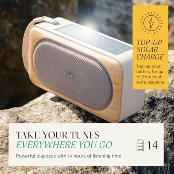 House of Marley Roots Solar Speaker - Portable Bluetooth, IP67 Water-Resistant, 14 Hr Playtime, Solar Charging, Quick Charge, Bottle Opener, Stereo Pair, Eco-Friendly Bamboo Design - Image 8